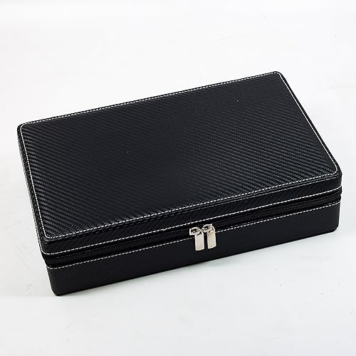 Miniatura 3 de TimelyBuys Maletín de 10 Reloj Negro Fibra de Carbono con Cremallera Estuche de Almacenamiento de Viaje 50MM Día del Padre