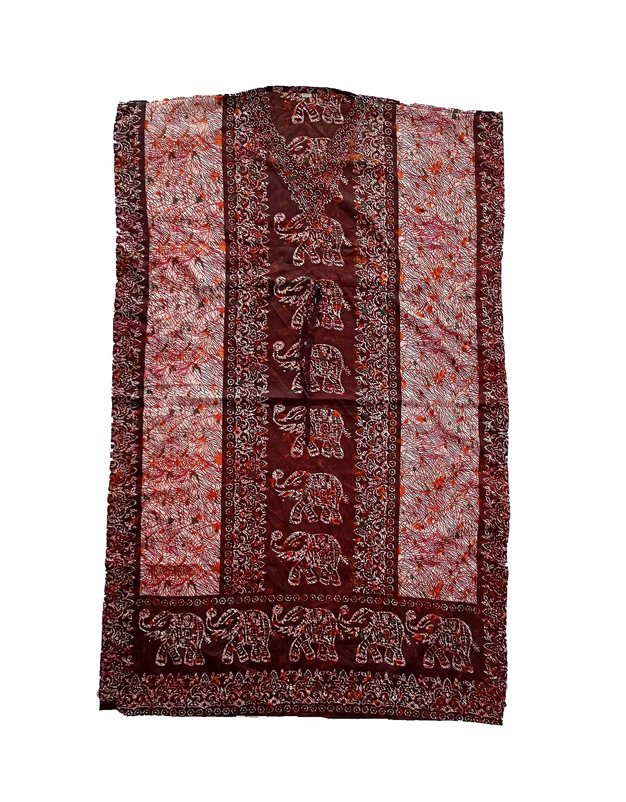 Sharvgun Women Kaftan Night Dress Kimono Caftan Beach Maxi Boho Long Top Tunic Cover Up Elephant Design Casual Brown, Brown1, L-x-L