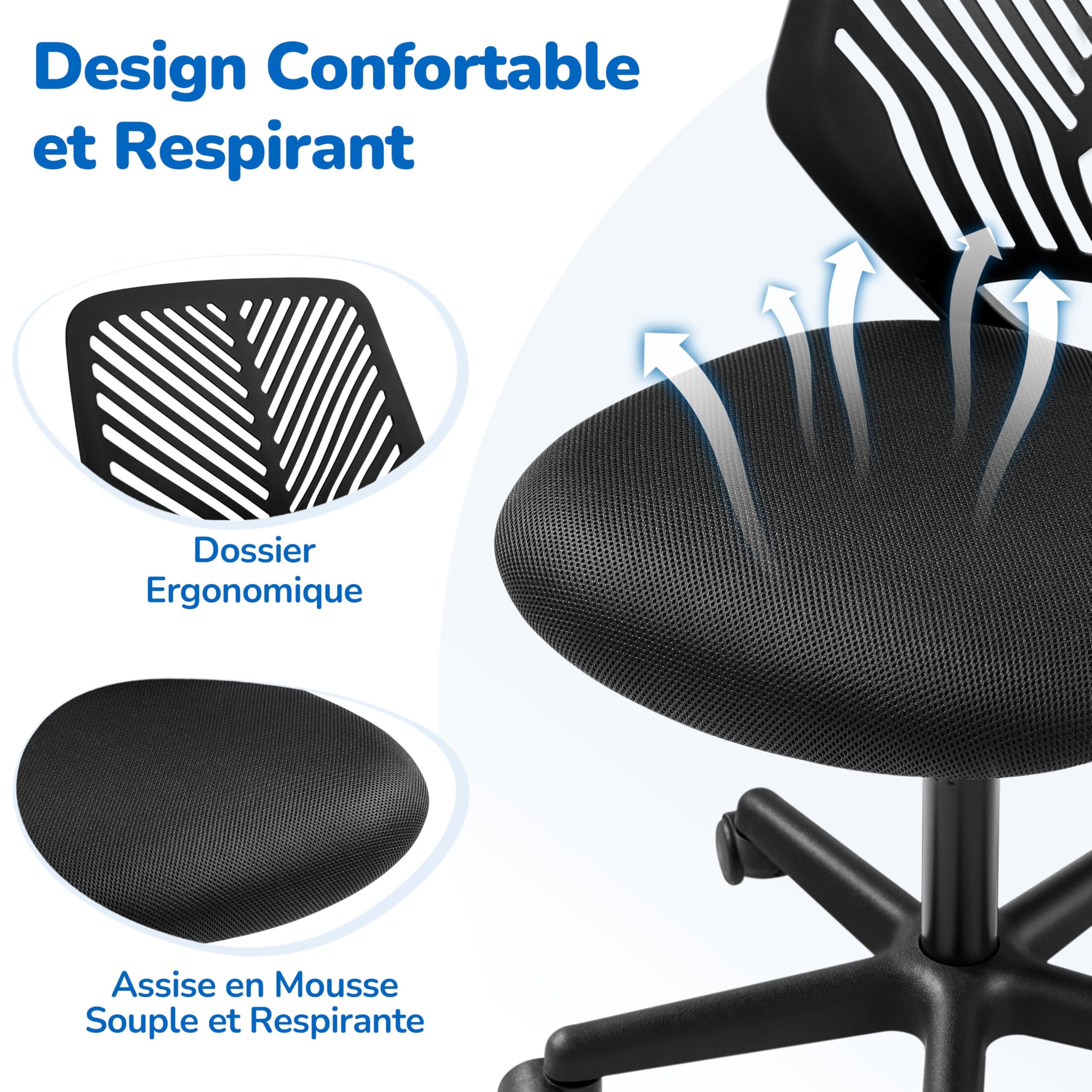 Yaheetech Chaise de Bureau, Chaise d'Ordinateur, Fauteuil Bureau Ergonomique, Pivotant, Fonction Réglage, Style Moderne, Charge de 136kg Noir