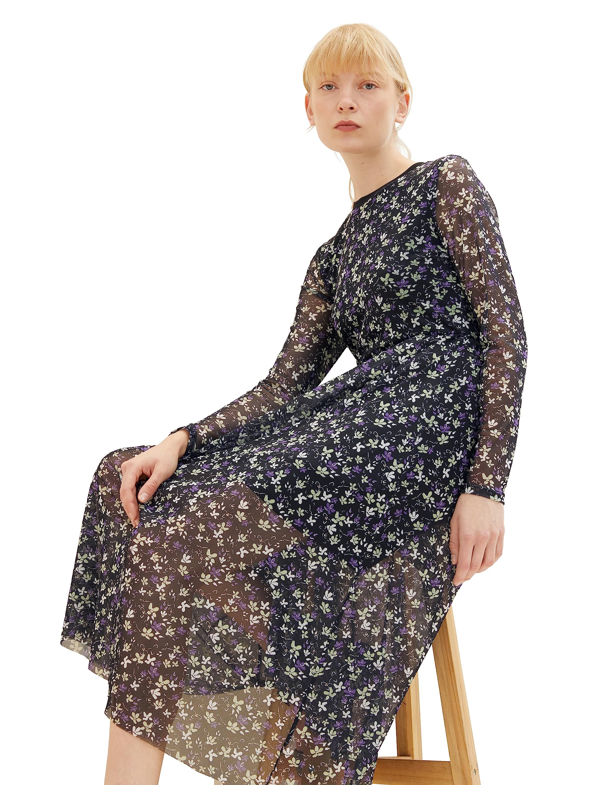 TOM TAILOR Denim Fantasia Abito in Rete da Donna in Denim con Motivo
