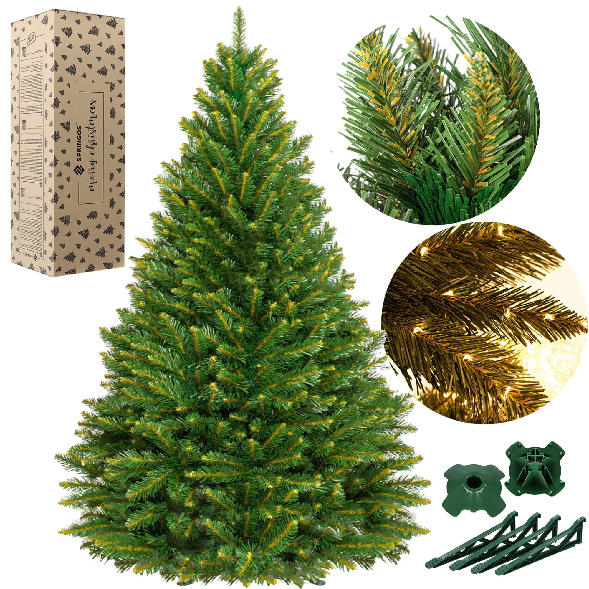 SPRINGOS Sapin de Noël artificiel en épicéa scandinave 220 cm avec support