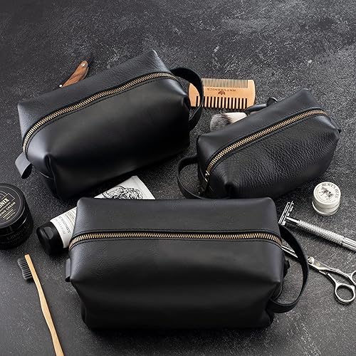 Miniatura 6 de Lara Laser Works Neceser para hombre neceser de cuero genuino con iniciales y nombres Negro -