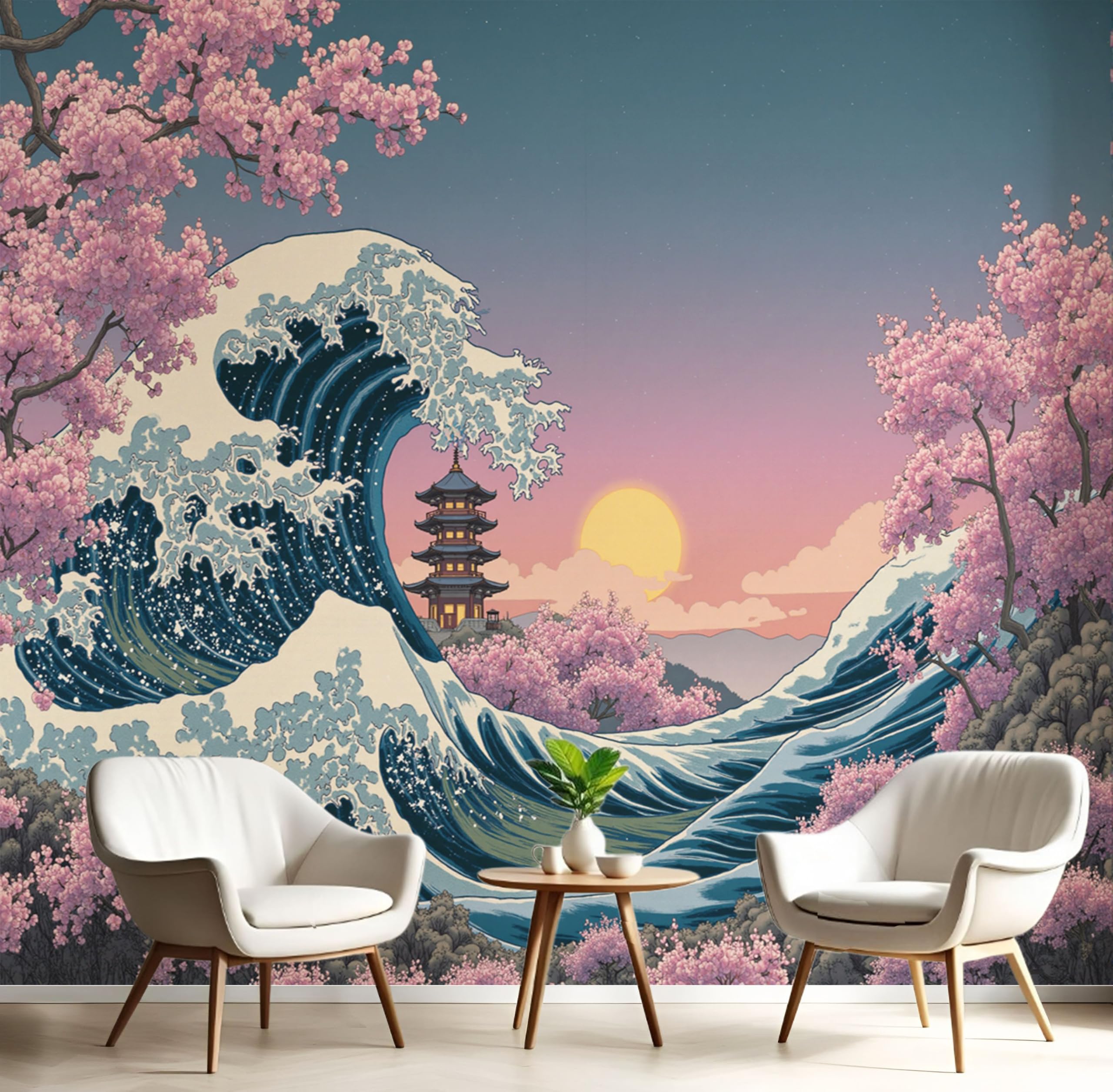 Fresque murale haut de gamme style ukiyo-e et vagues de l'océan