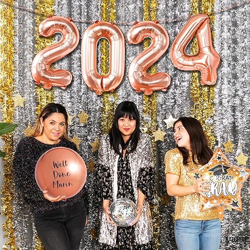 Miniatura 5 de KatchOn, Globos de oro rosa 2024 con números de 16 pulgadas, globos de oro rosa 2024  Globos de oro rosa 2024 para suministros de fiesta de Año