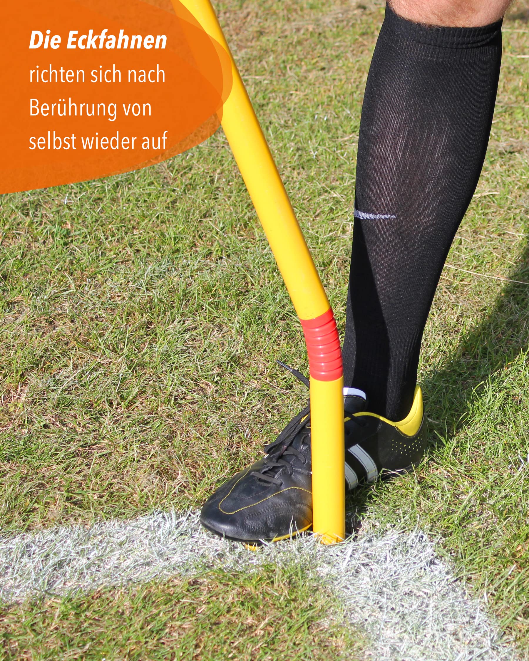 Bandiere angolari con giunto ribaltabile – 4 in set – con manicotto inferiore – 160 cm di altezza – per marcatura sul campo di gioco – per calcio e altri sport