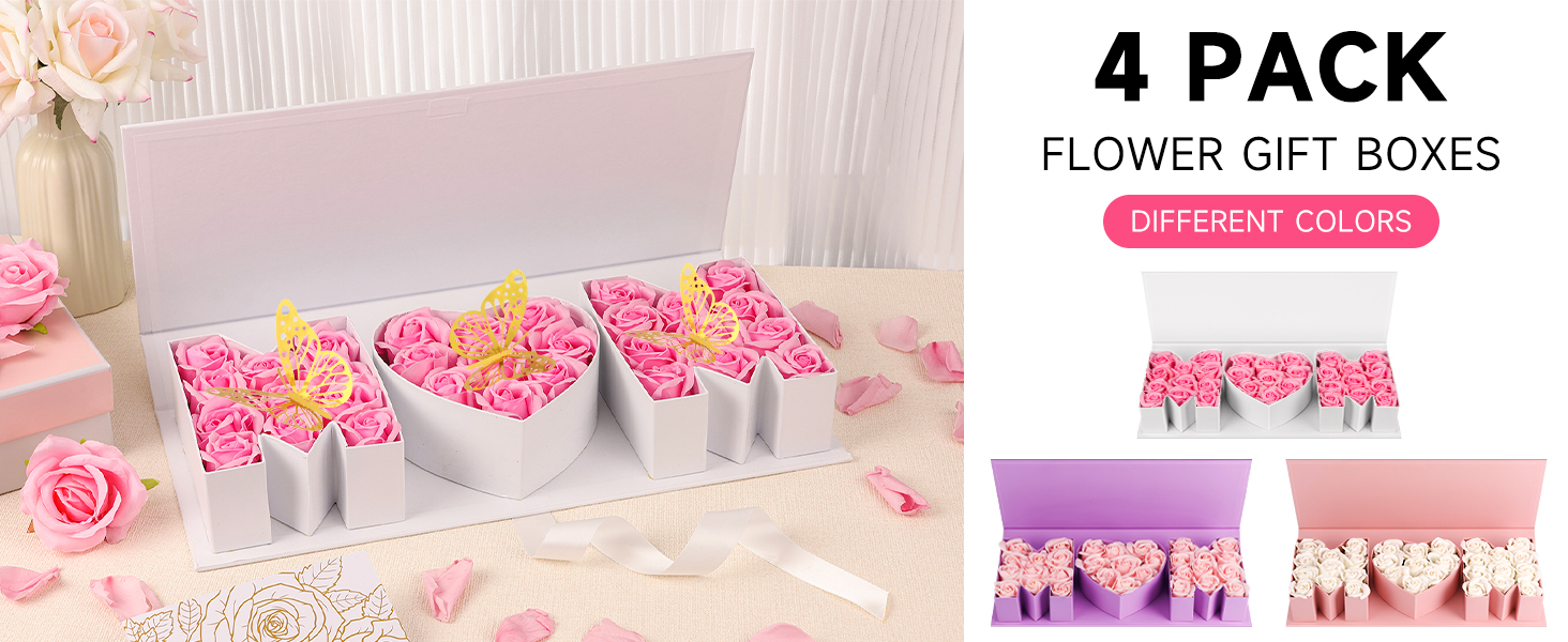 PYQTH 4 Pack Empty Mom Box for Flowers Mothers Day Flower Gift Boxes Thicker Letter Shaped Gift Box Fillable Chocolate Candy Packaging Boxes for Mother's Day Birthday (White)