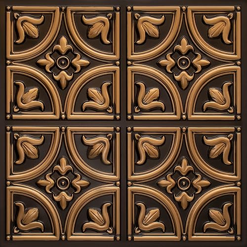 Azulejos decorativos de PVC para techo de estaño sintético (pegamento), 24 x 24 pulgadas, 2 x 2 pies, paquete de 6, 24 pies cuadrados - D148 (pátina