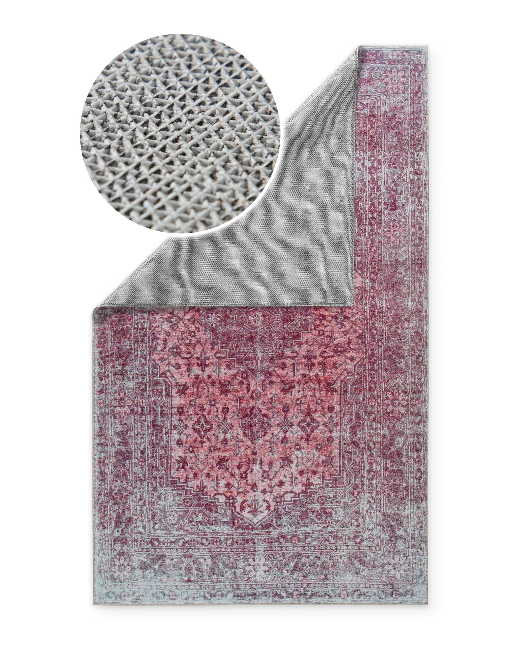 Wecon Home Badteppich Ralph, 80 x 150 cm, Pastell violett | orientalisches Vintage Design, rutschfester TPE-Rücken, waschbar bis 30 °C, OEKO-TEX® zertifiziert