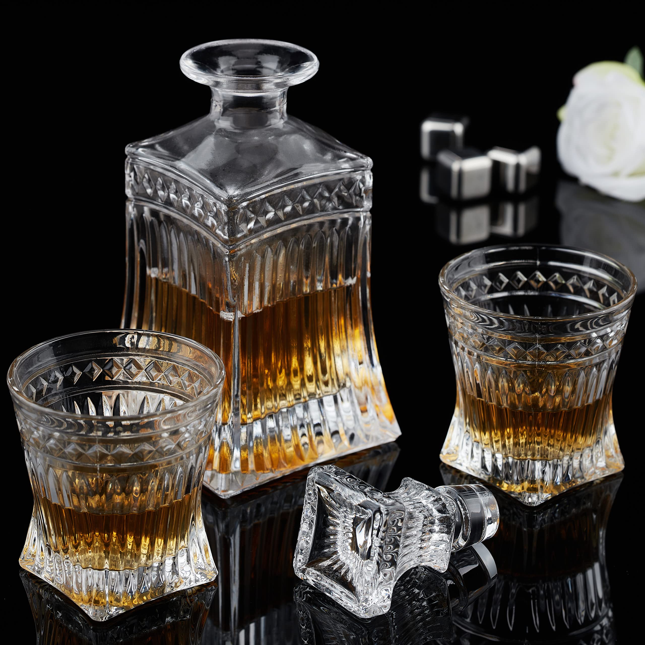 Relaxdays 5-częściowy zestaw do whisky, karafka do whisky 500 ml, 4 szklanki do whisky 240 ml, dekanter do koniaku, pudełko na prezent, przezroczyste, szkło