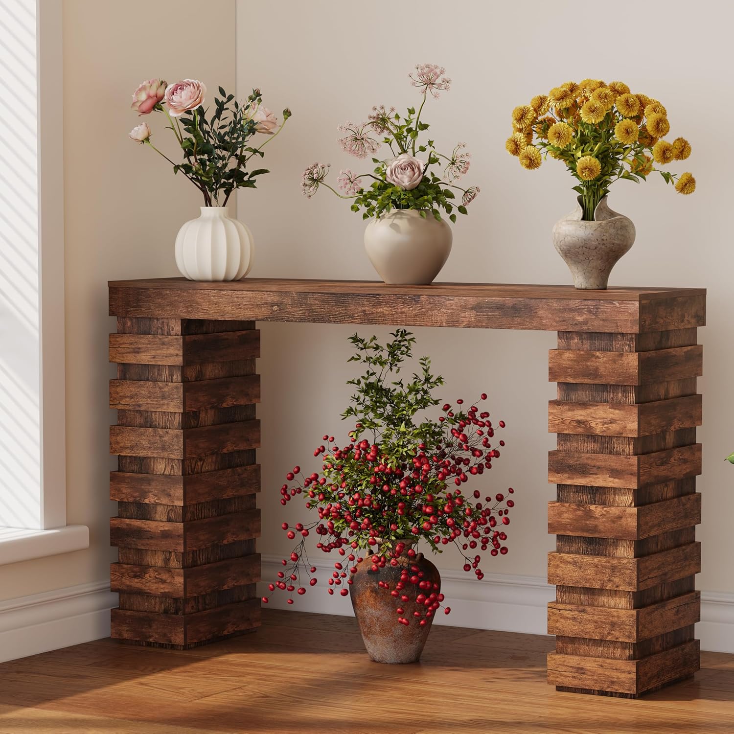 47.24" Long Console Table, Wood Entrance Table, Sofa Table Behind Couch, Industrial Console Table, Entryway Table for Contemporary Living Room, Entryway, or Hallway (Rustic Brown)