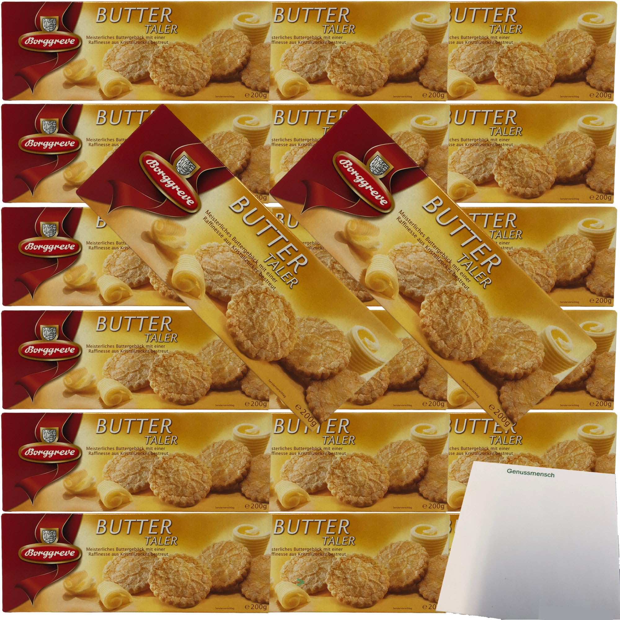 Borggreve Buttertaler Meisterliches Buttergebäck mit Kristallzucker bestreut VPE (24x200g Packung) + usy Block