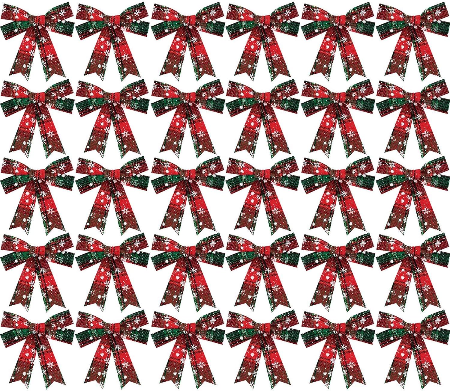 WILLBOND Buffalo Plaid Bow Christmas Bows, 4.72 x 4.72 Inch, Christmas Wreath Snowflake Bows for Christmas Tree, Garland and Festival Outdoor Decoration Party Supplies (30 Pieces,4.7 x 4.7 Inch)