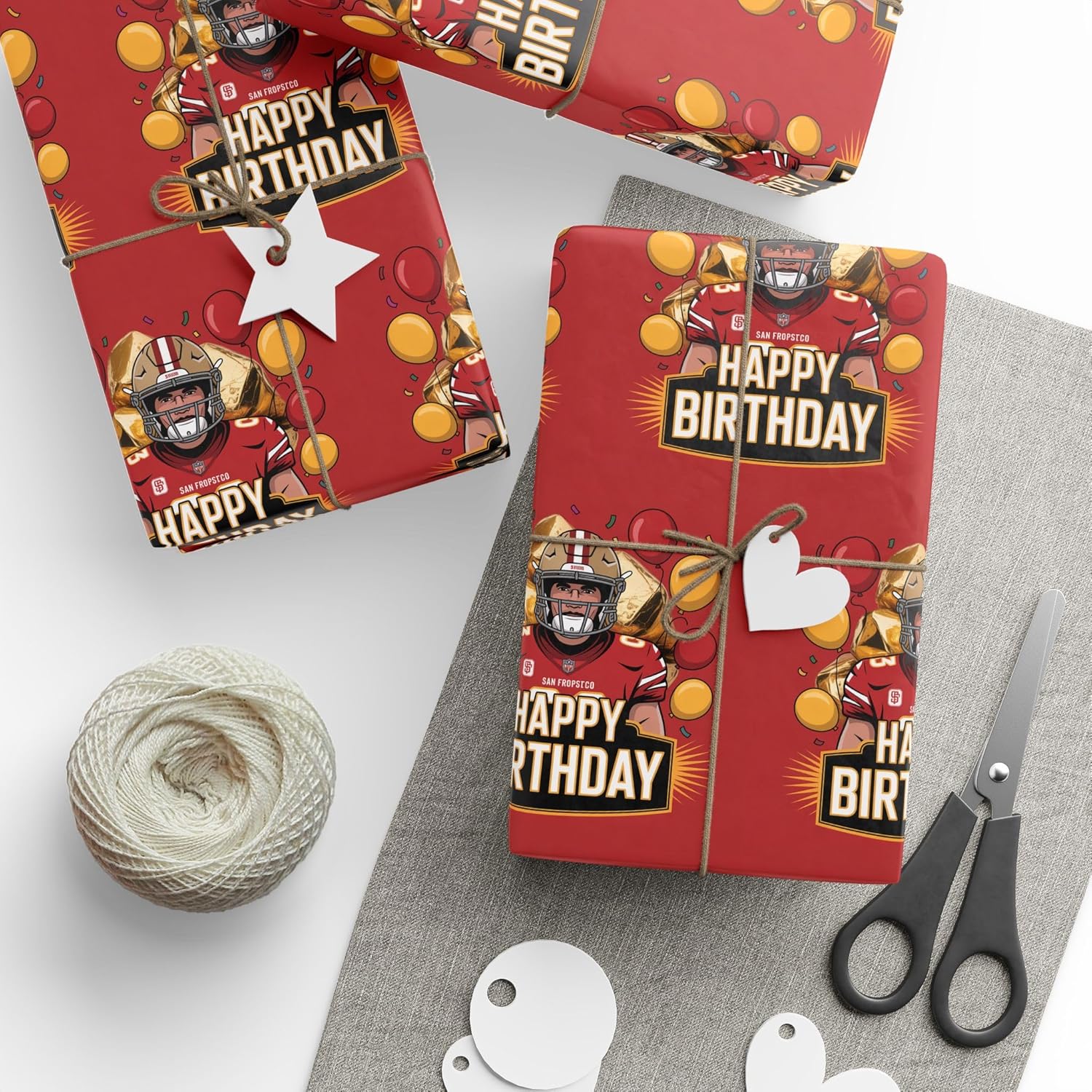 San Francisco Football Happy Birthday Ultra Thick Sports Gift Wrapping Paper, Holiday Present Wrap, Christmas Gift Wrap