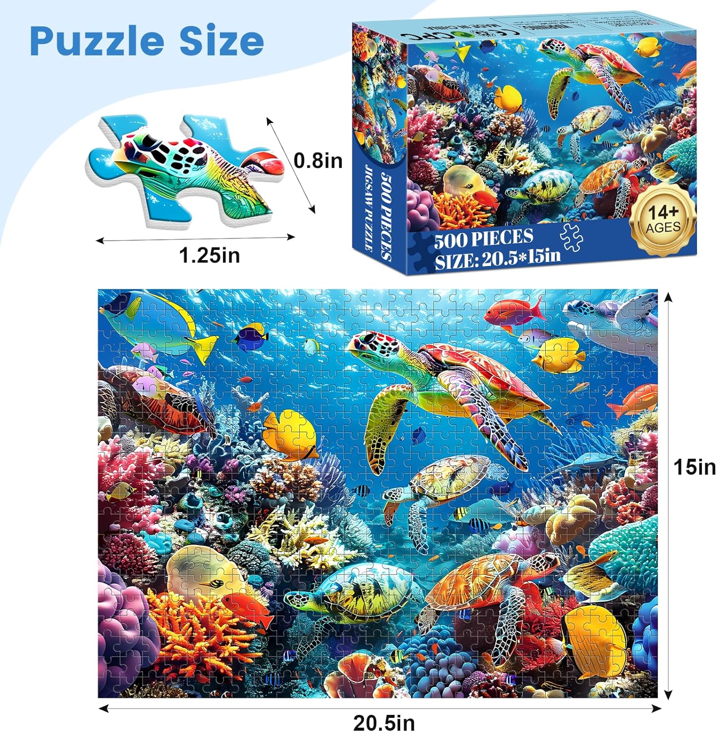 500 Piece Puzzle for Adults, Turtle Jigsaw Puzzles, Sea Animals Puzzles 500 Pieces, Birthday and Barious Holiday Party for Family Adult, Funny Puzzle for Adults, 20.5x15 in