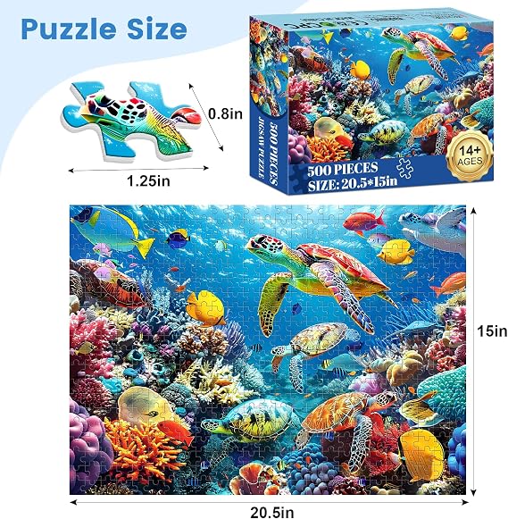 500 Piece Puzzle for Adults, Turtle Sea Animals Jigsaw Puzzles 500 Pieces | Birthday and Various Holiday Party for Family Adult, Funny Puzzle for Adults, 20.5x15 in