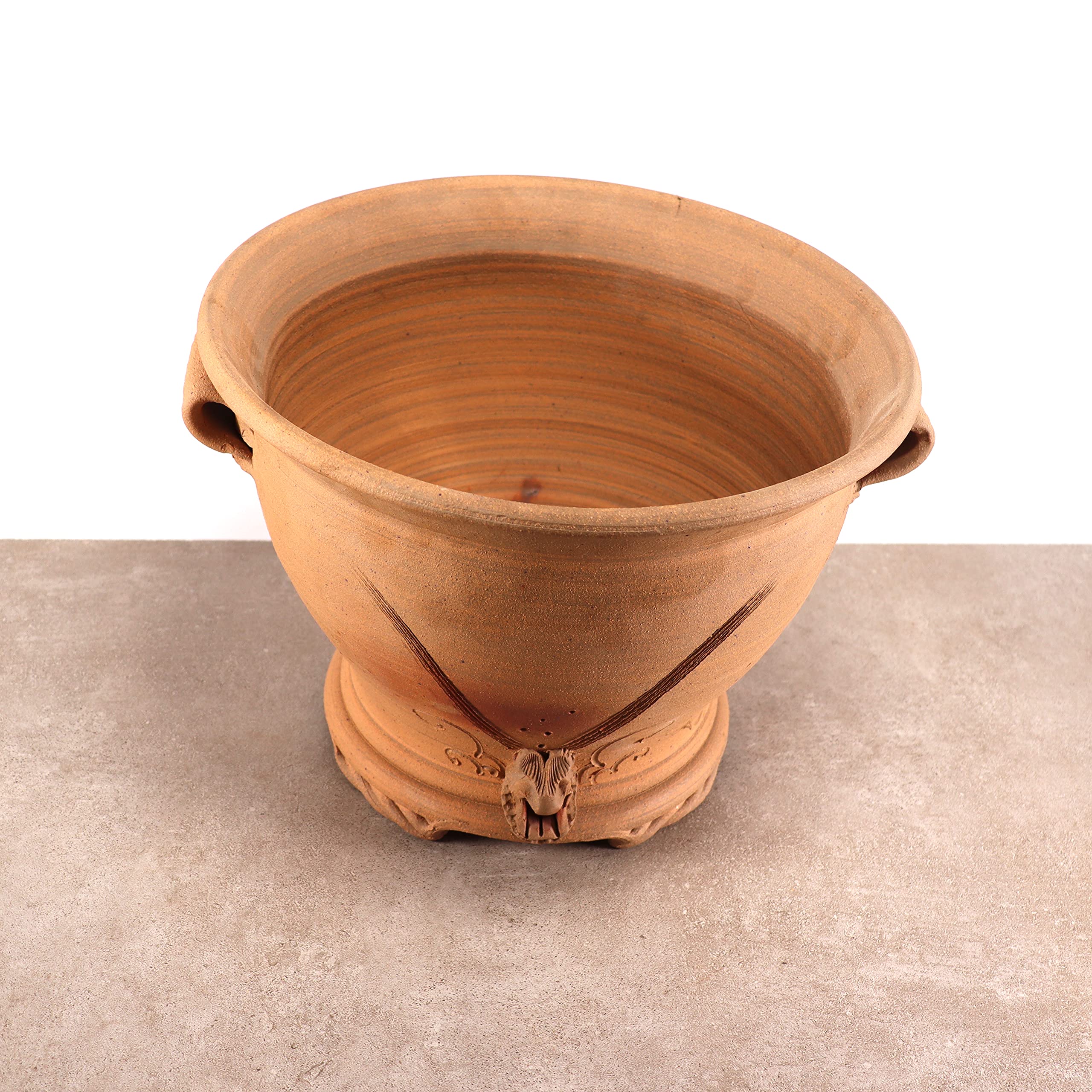 Palatina Werkstatt Ciotola in terracotta fatta a mano con manico | Vaso da fiori per giardino appartamento fiori terracotta (L)