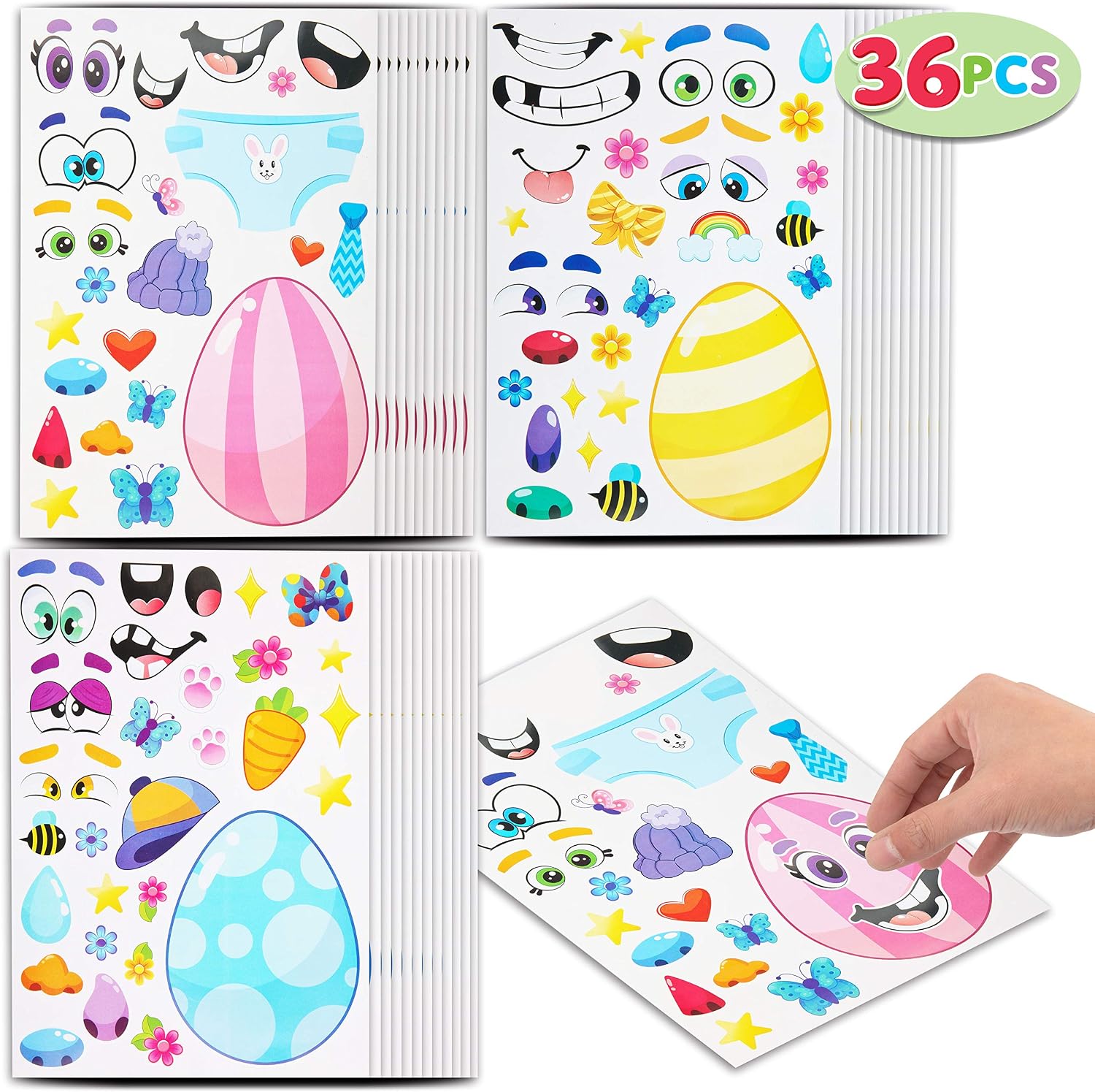 JOYIN 36 Pieces Easter Make A Face Sticker Sheets with Easter Eggs Themed Make Your Own Mix and Match Stickers Sheets, Easter Kids Party Favor Supplies Crafts