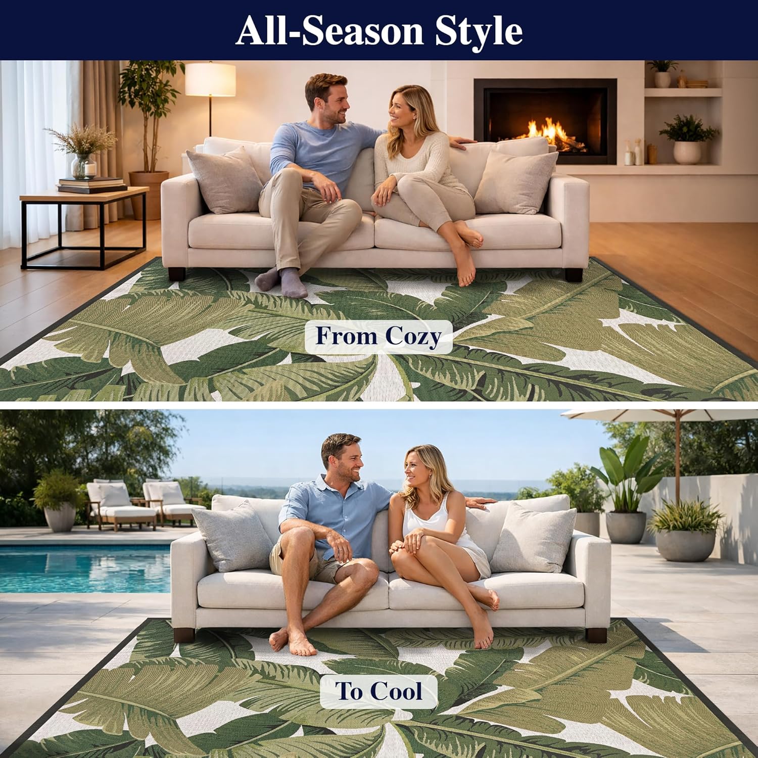Couristan Dolce Outdoor Area Rug - Palm Lily 8'6" x 13' in Hunter Green and Ivory, Durable, Easy to Clean, Flatwoven Floor Covering for Patio, Entryway Or Mudroom