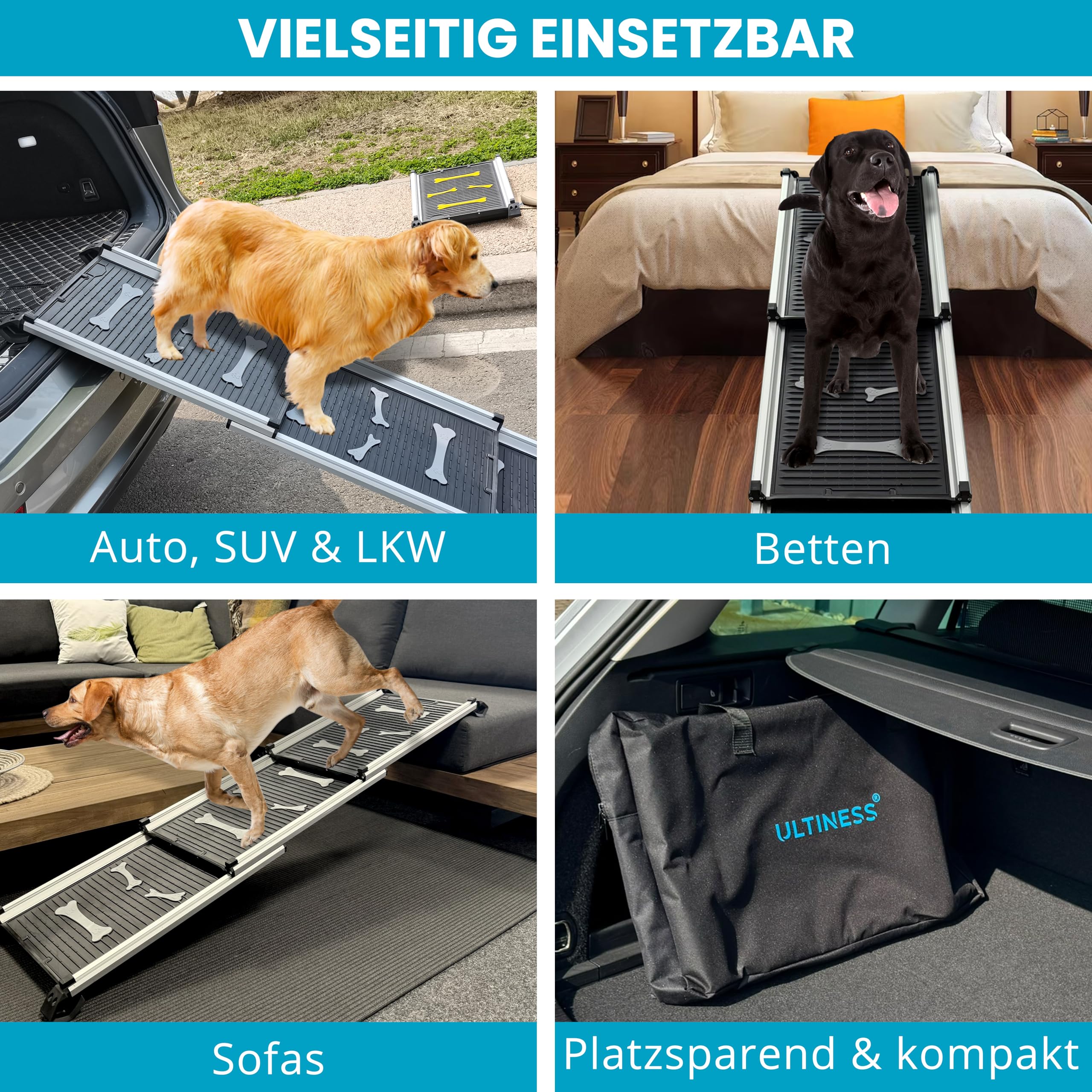 Teleskop-Hunderampe Auto-Hunderampe Hundeautorampe, Kofferraum | Auto-Kofferraumrampe für Haustiere, Autos, LKWs und SUVs Anti-Rutsch und klappbar Aus leichtem Aluminium Einstiegshilfe