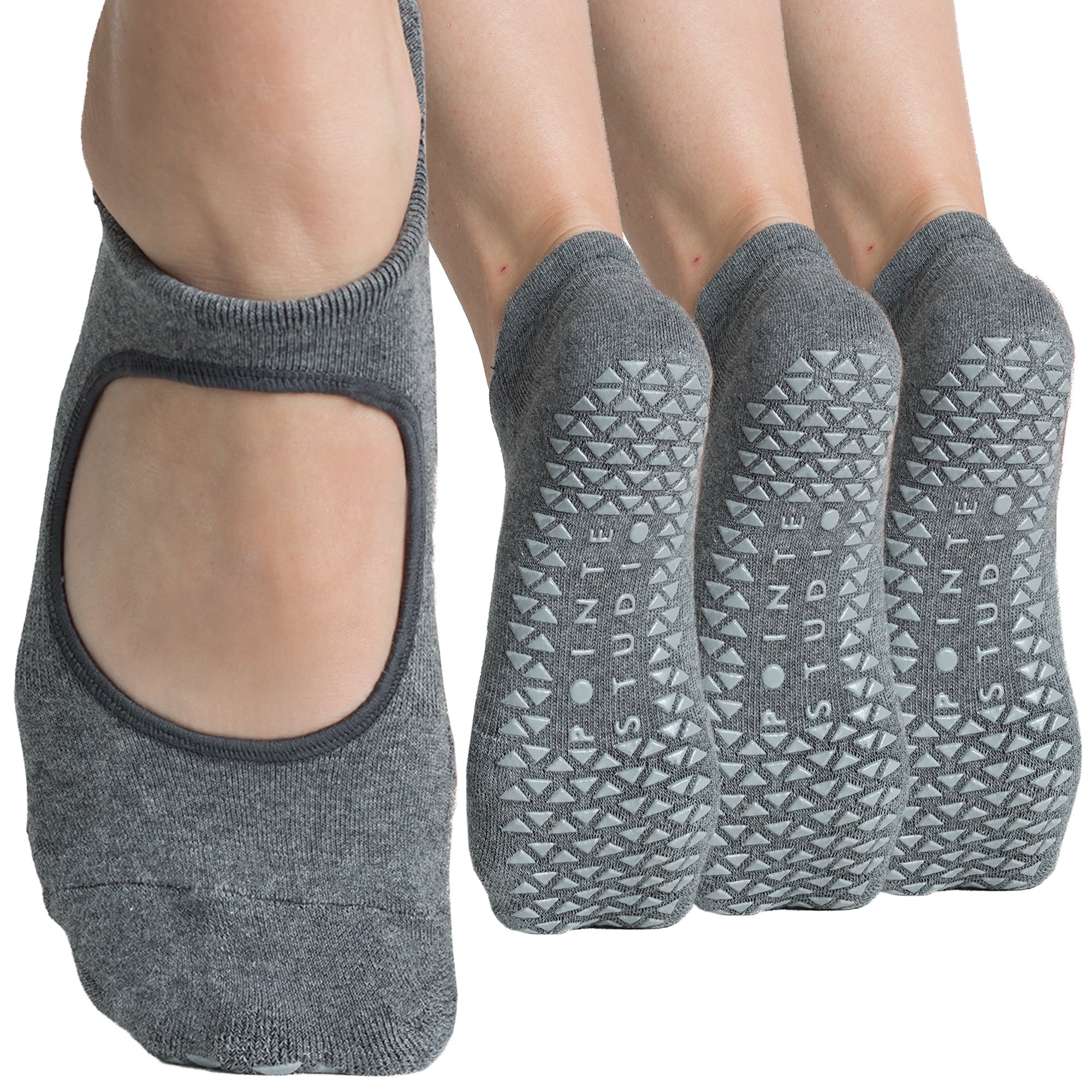 Women's Grip Strap Socks for Yoga, Barre, Pilates, Dance - (3 Pairs Mixed Pack)