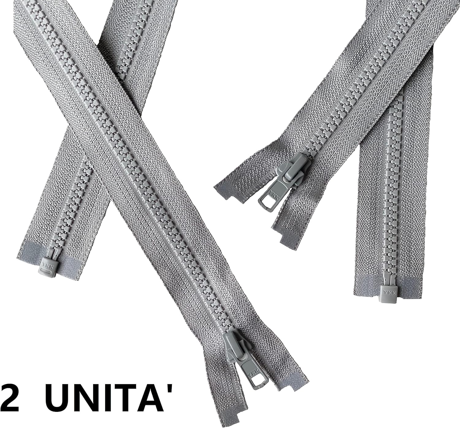 IPEA Zipper Long 80 cm - Grey Colour - 2 Units - Chain Size #5 - Split Zippers for Glare Sewing Furniture Jackets - Zip - Width 30 mm