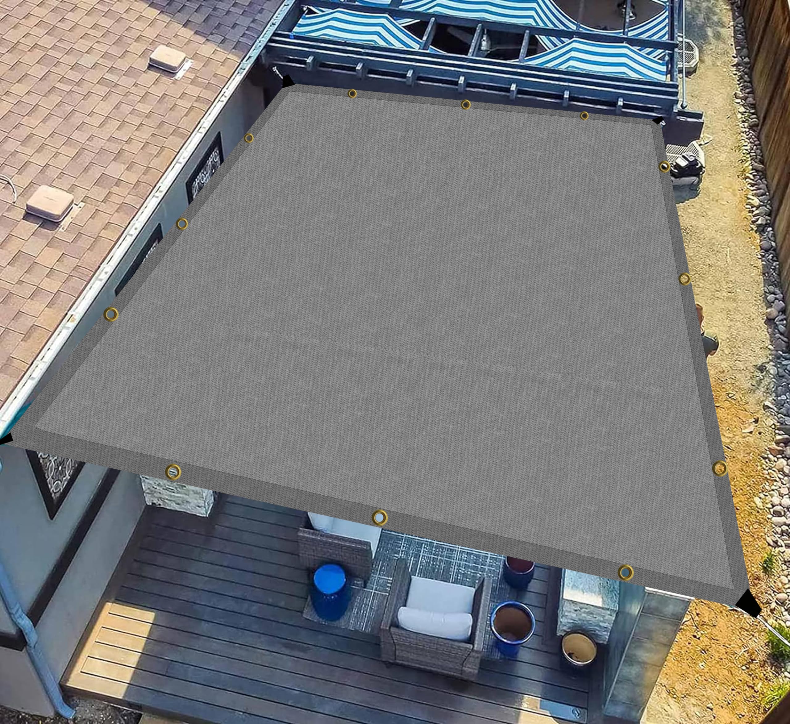 HDPE Fabric Self Fold with SS Eyelet Sun Shade Sails 85-90% Protection from Sun & UV Rays Ideal for CarParking,Outdoor Garden,Balcony,Tent(Grey Color, 14 X 25 Feet) Pack of 1 Pc-image-31
