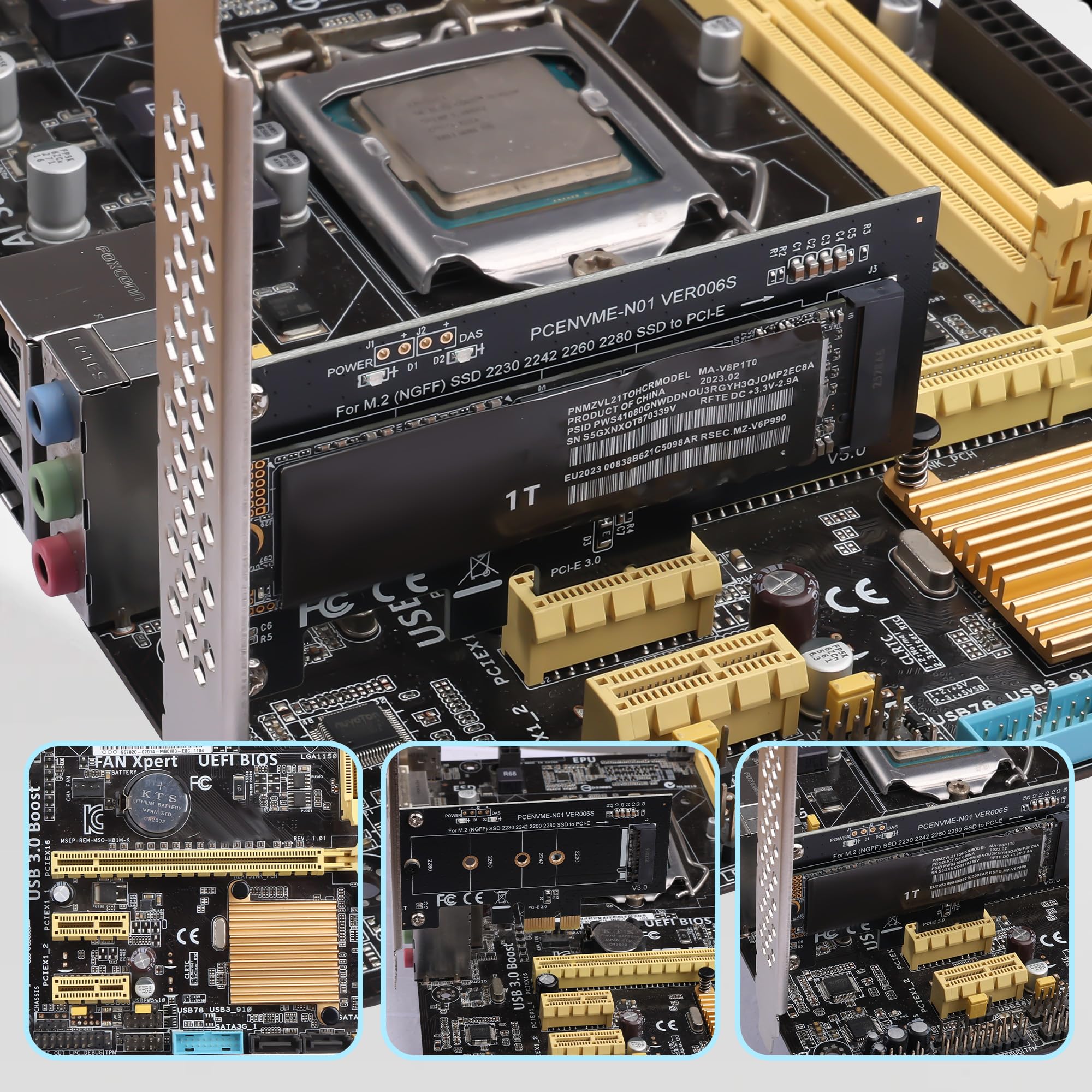 Scheda adattatore PCI-E 1X a M.2 NVME SSD per PC desktop, scheda di espansione PCI Express 3.0 supporta M.2 2230/2242/2260/2280 NVME SSD, compatibile con slot PCI-E X1/X4/X8/X16