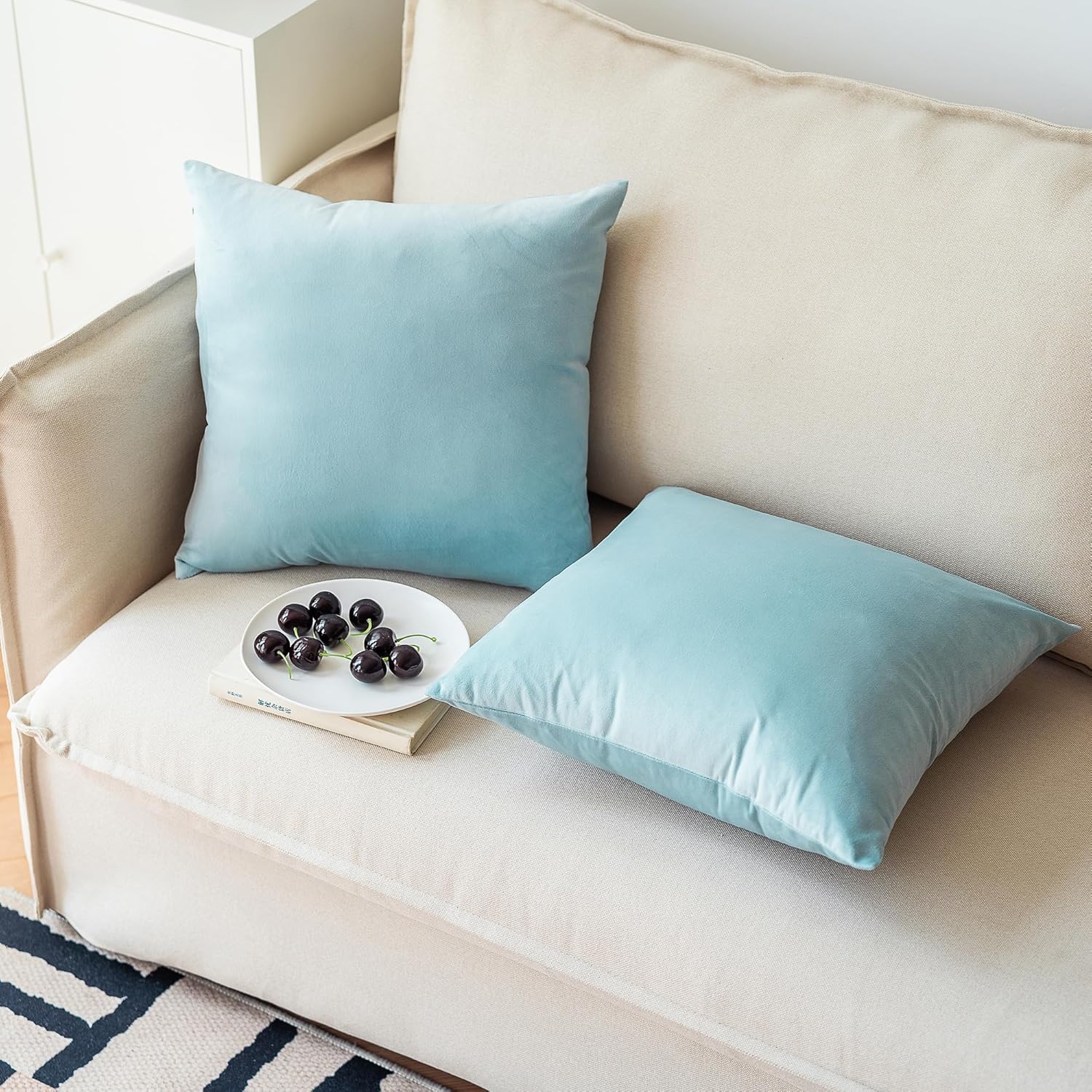 NiNi ALL Decorative Throw Pillow Covers Pack of 2, Velvet Throw Pillow Cases for Couch Pillows Cover Bedroom Living Room Outdoor Pillow Covers 18x18 Inch Baby Blue - Image 2