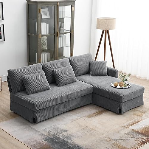 Vista 25 de Sofá modular moderno en forma de L, sofá esquinero tapizado de felpilla de 5 plazas con otomana de almacenamiento y 5 almohadas para sala de estar