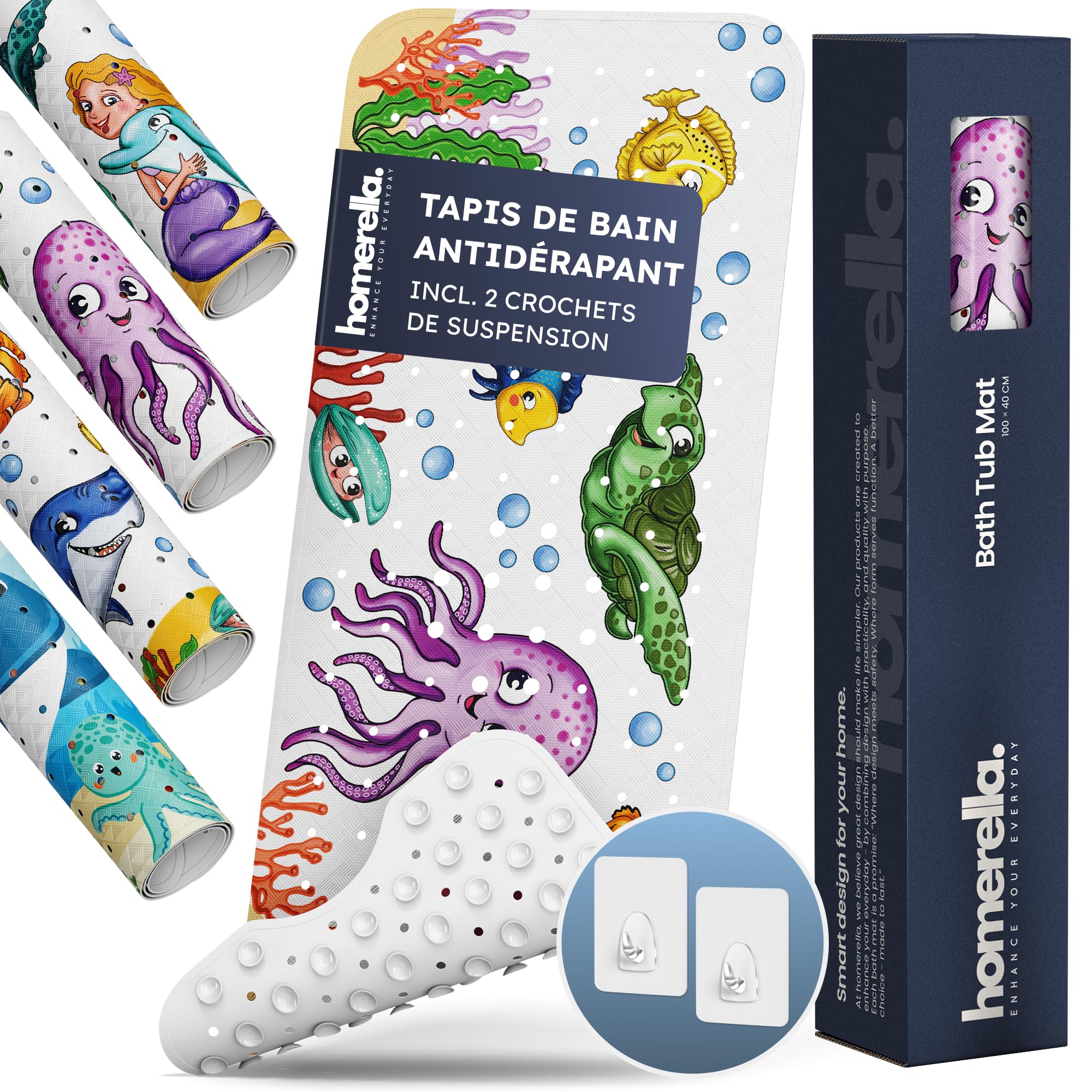 Tapis de bain enfants antidérapant 100x40 cm lavable pour baignoire bébé