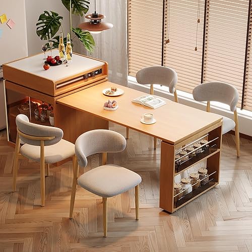 Miniatura 8 de Juego de 2 sillas de comedor para cocina, mesa de comedor de mediados de siglo, modernas sillas de comedor tapizadas de lino con patas de metal,