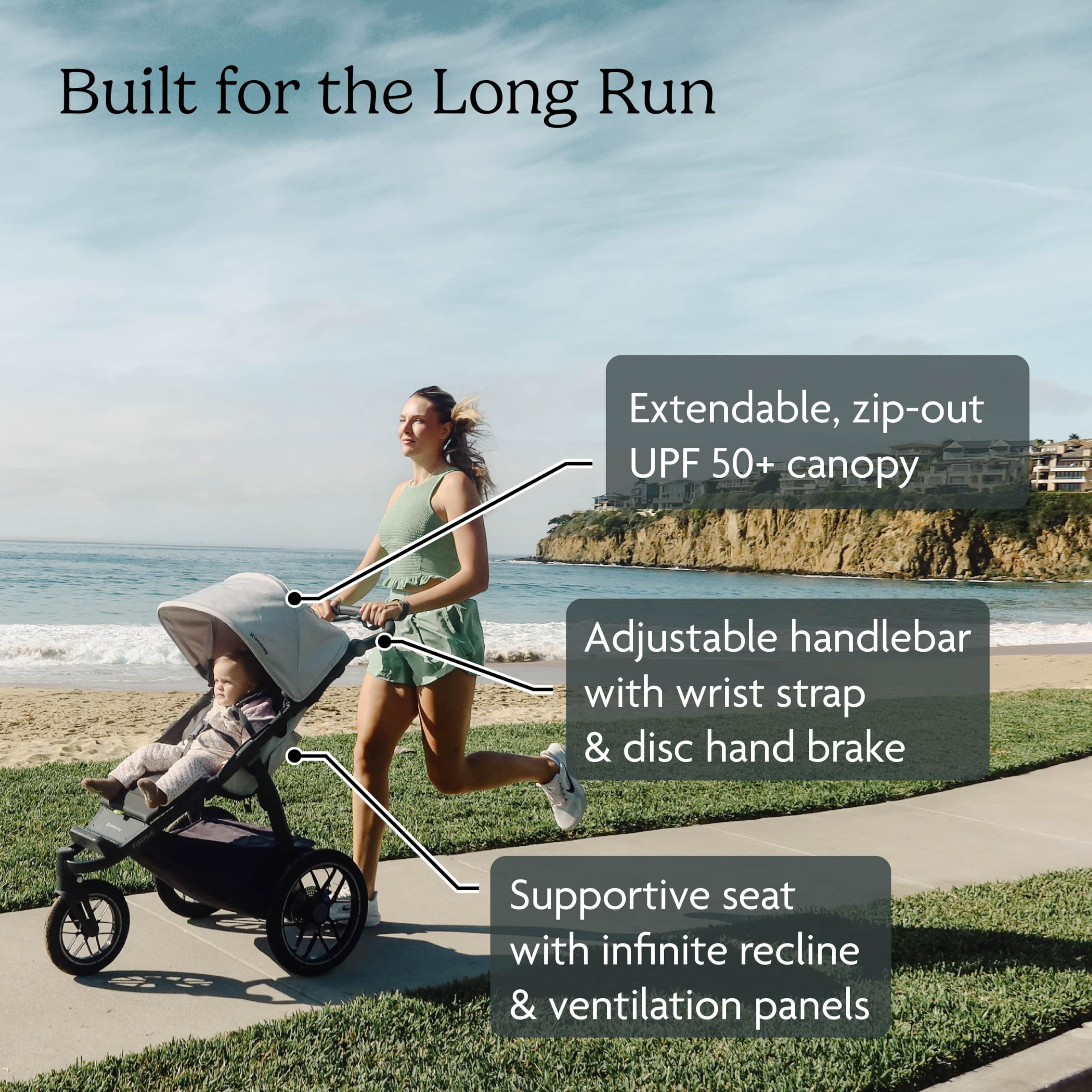 UPPAbaby Ridge V2 Jogging Stroller | All-Terrain Performance Suspension + Never-Flat Tires Built for Walking, Running + Trails | Water Bottle Holder Included | Savannah (Pearl Grey | Carbon Frame) - 5