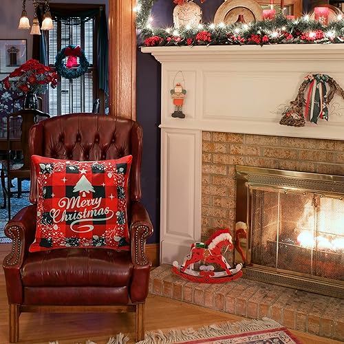 Miniatura 4 de TDHDIKE Juego de 4 fundas de almohada navideñas de 18 x 18 pulgadas, fundas de almohada navideñas de granja para sofá, decoración de Navidad