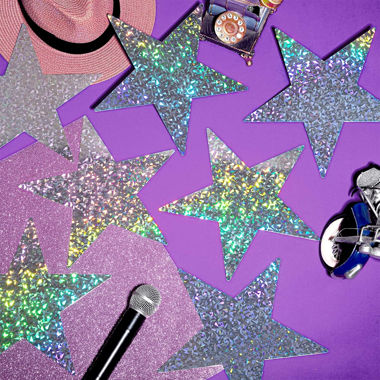Epakh 36 Pcs Large Stars for Classroom Bulletin Board, Silver Laser