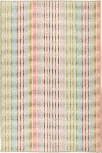 Dash & Albert Ana Ticking Alfombra lavable a máquina, 5 x 8 pies, patrón de rayas aguamarina disponible en Yaxa Venezuela