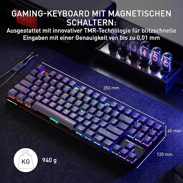 CHERRY XTRFY MX 8.2 Pro TMR Wireless - Magnetisch-Mechanische TKL-Gaming-Tastatur, Anpassbare CHERRY MK CRYSTAL TMR Switches, PBT, Hot-Swap, RapidTrigger, SnapKey/SOCD, 8KHz, DE Layout QWERTZ, Schwarz - 2