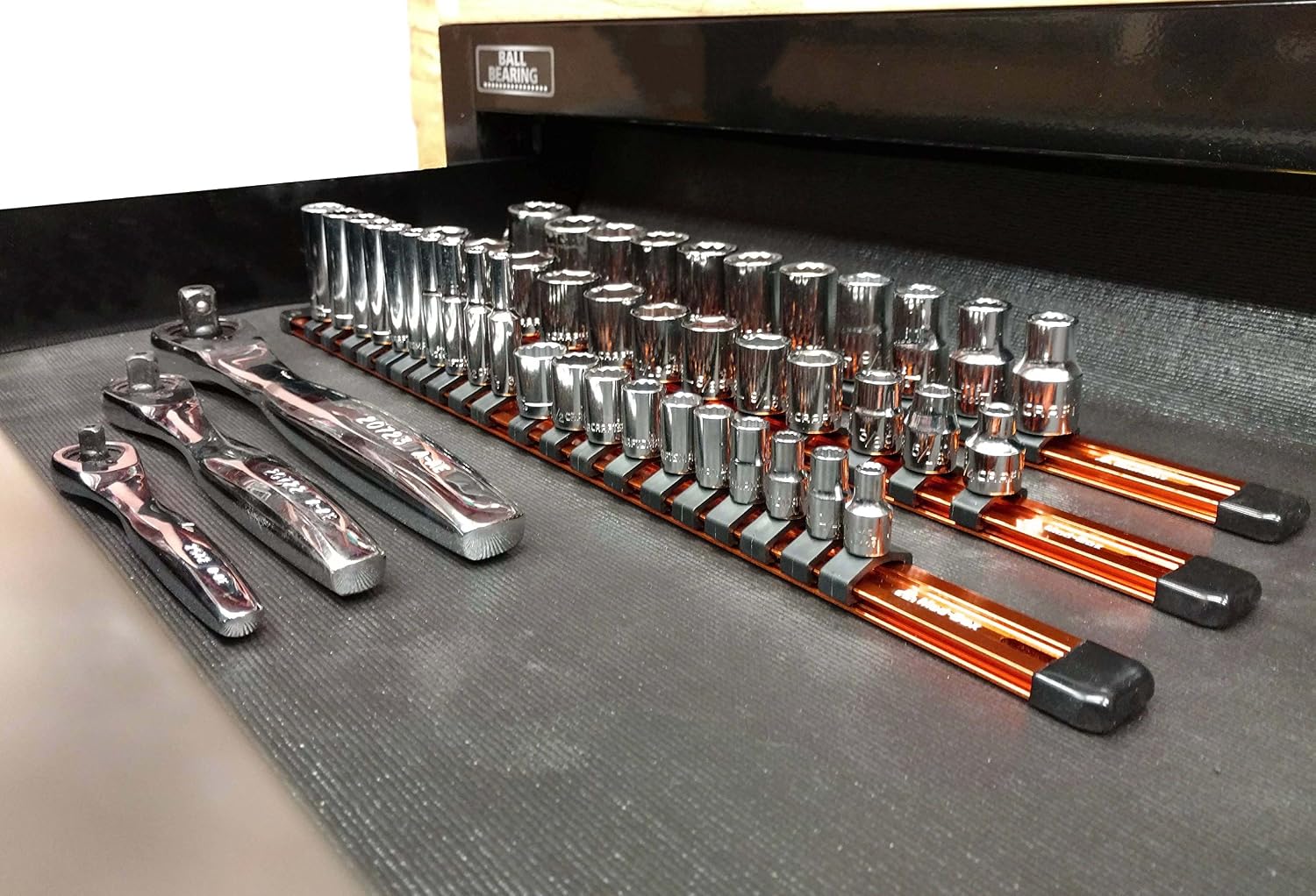 Socket Organizer | 1/2, 3/8, 1/4 Inch Drive | 18, 20, and 24 Clips | Professional Grade Heavy Duty 17 Inch Anodized Aluminum Build | Max Amount of Clips Included | By Mod-Box (3 Pack, Orange)