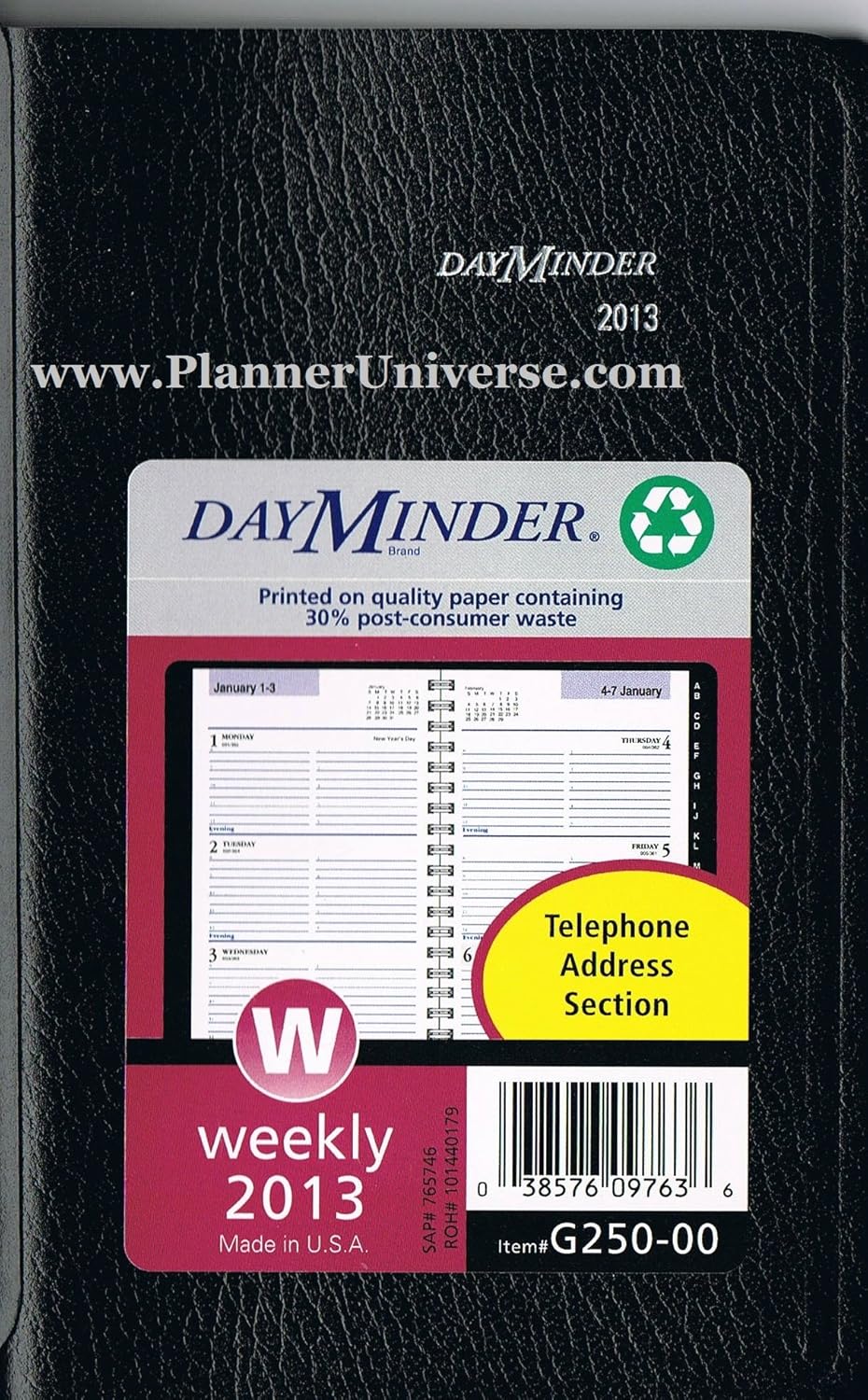 DayMinder Recycled Weekly Appointment Book, 3 x 6 Inches, Black, Current Year (G250-00)