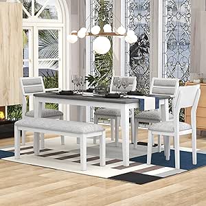 Amazon.com - Merax 6 Piece Kitchen Dining Table Set, 60 inch Wooden Rectangular Table with 4 ...