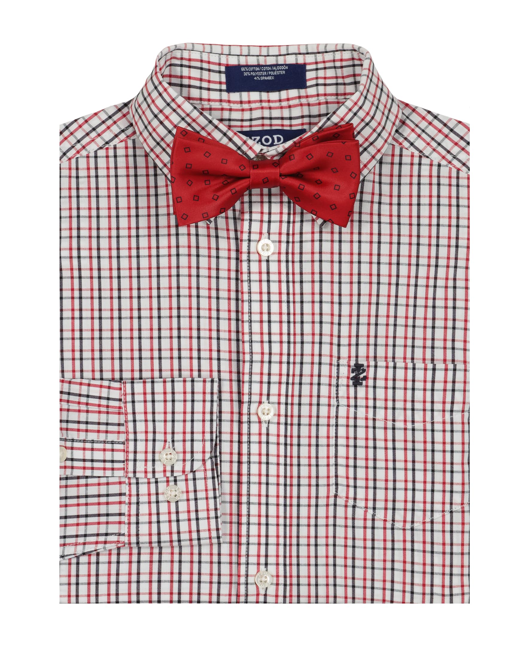 IZOD Camisa de Vestir de Manga Larga con Cuello Abotonado para niño con Lazo y Bolsillo en el Pecho