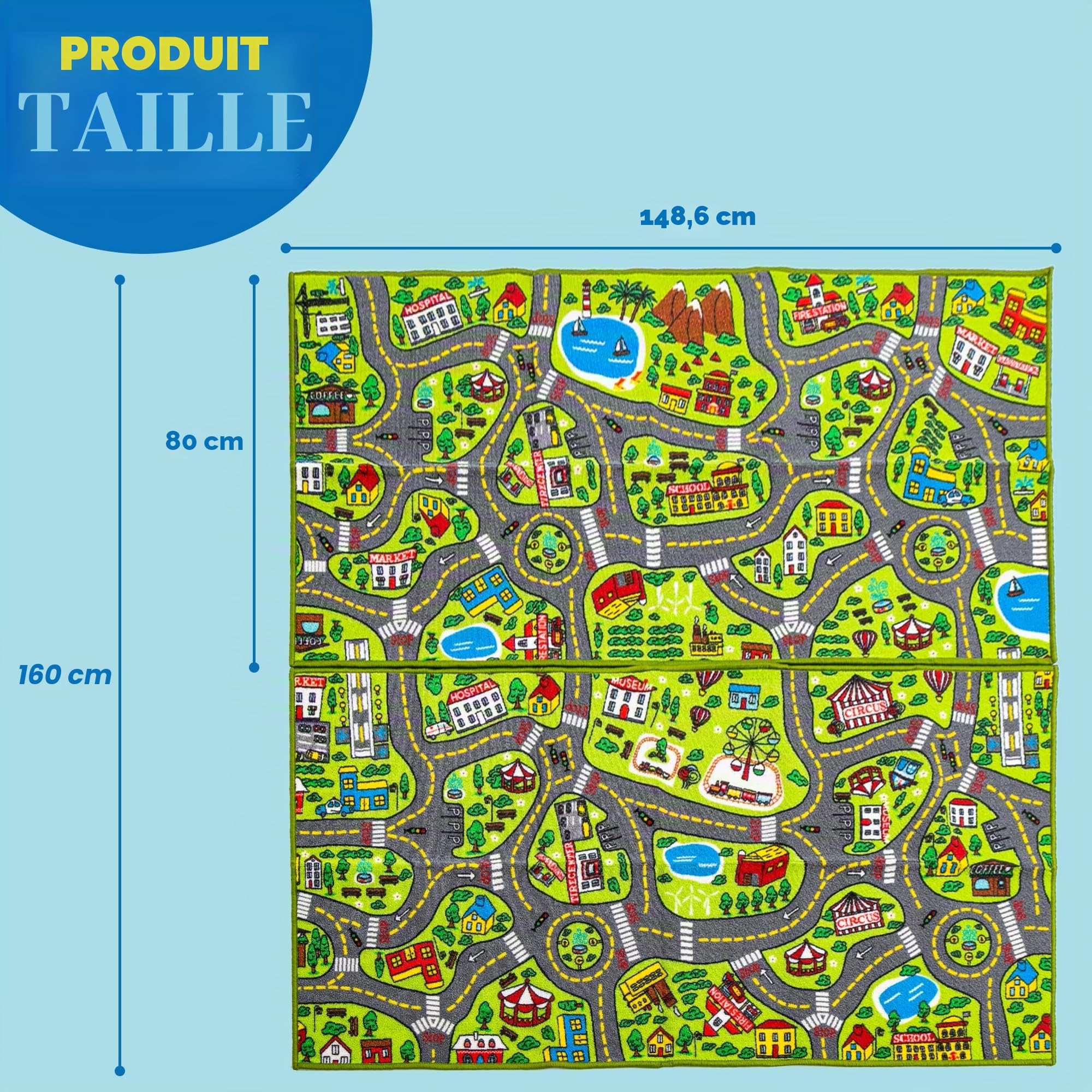 JOYIN Tapis de Jeux 80x150cm pour Enfants à partir de 3 Ans Tapis Circuit Grand Tapis de Jeux dans la Salle de Jeux