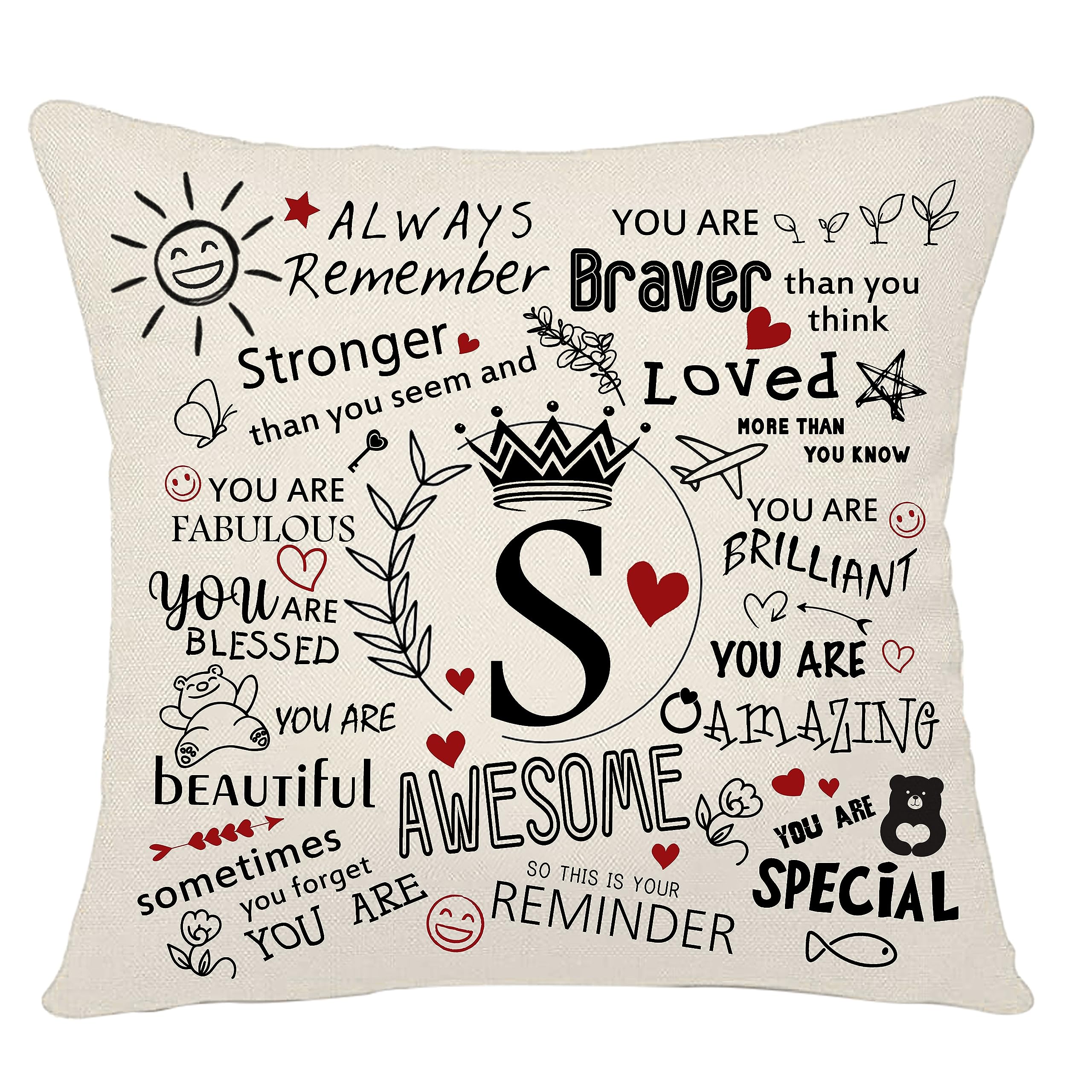 Inspirational Quote Always Remember Cushion Cover with A-Z Initial Letters Inspirational Gift for Women Men Girls Boys Family Friends Colleagues Cheer Up Positive Graduation Birthday (S)