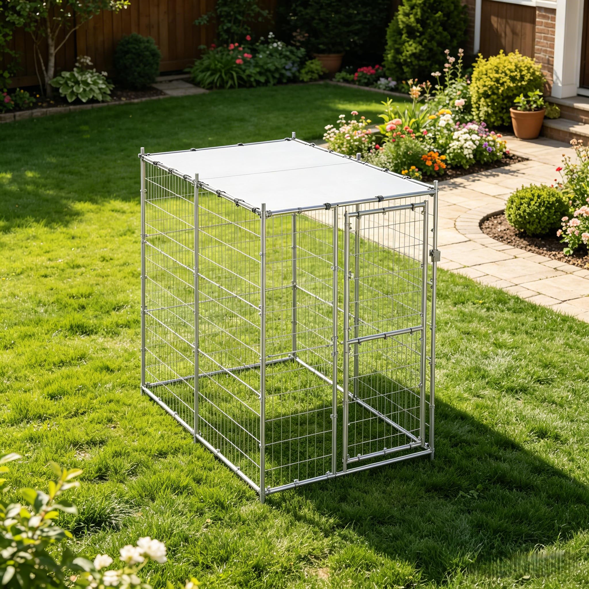 Gecheer Outdoor-Hundezwinger mit Dach Verzinkter Stahl 110x220x180 cm, Hundezwinger Freilaufgehege für große Hunde Garten Camping Outdoor150800