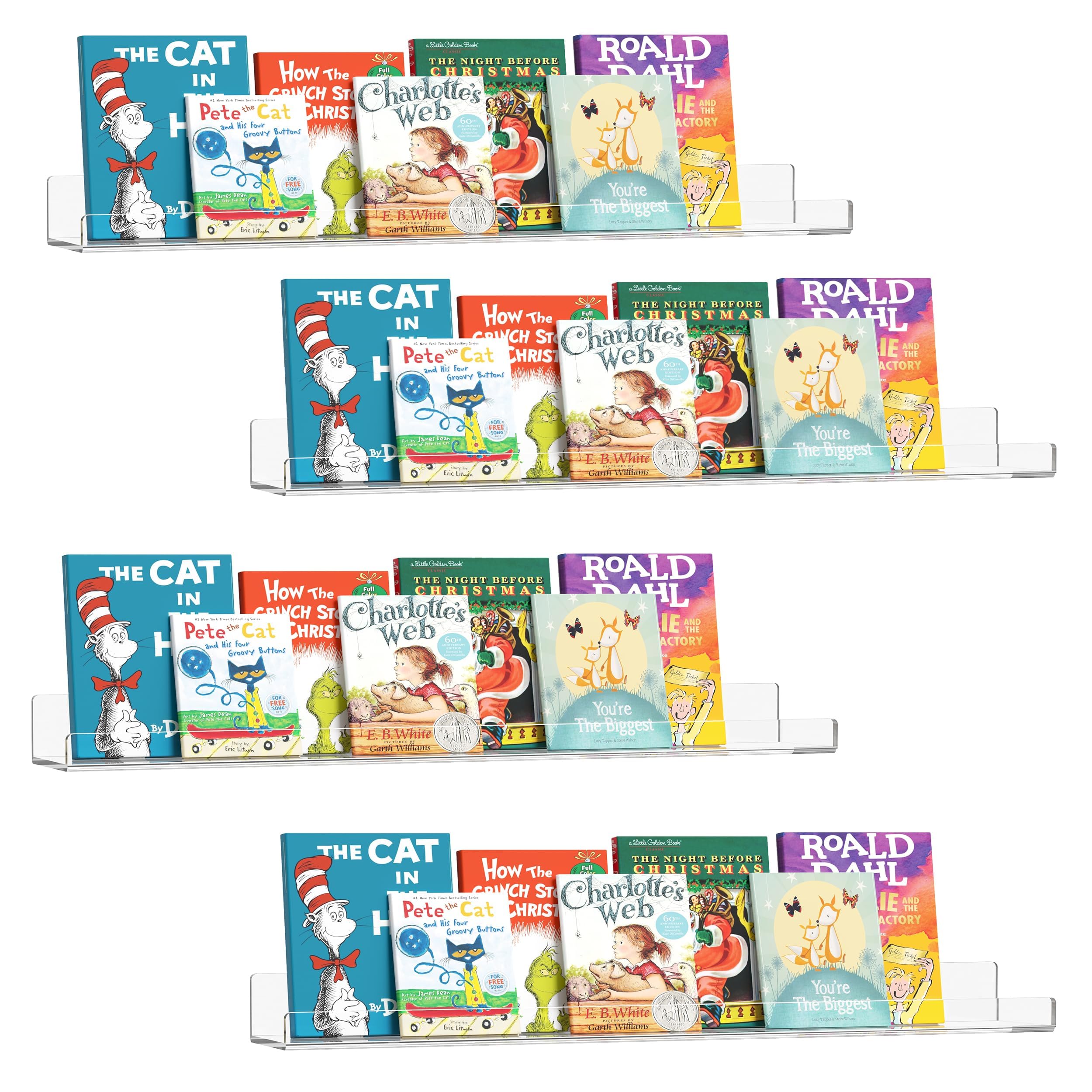 Photo 1 of **MISSING PARTS***Famyards 36 Inches Clear Acrylic Floating Shelves Wall, Bookshelf for Kids, Nursery Book Shelves, Magazine Rack, Picture Ledge Shelf for Photo Frames Vinyl Records, Pack of 4