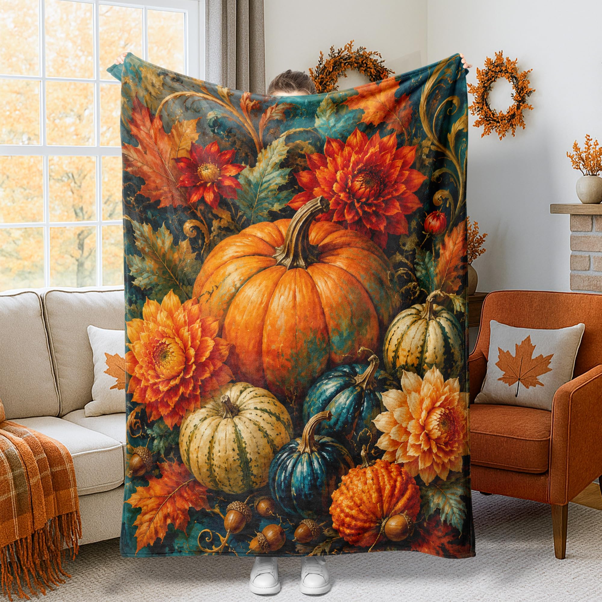 Couverture pelucheuse rustique orange plaid d'automne raffine et confortable en taille 152,4 cm