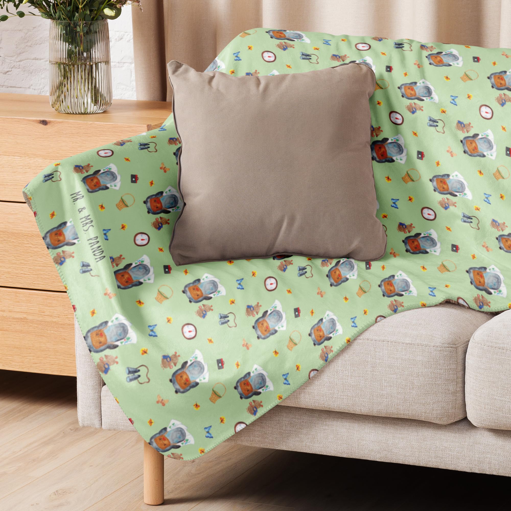 Mr. & Mrs. Panda Plaid Pinguin & Maus Wanderer 130 x 155 cm - Geschenk, Decke, Ausflug, Heimdecke, Sofadecke, Schmusedecke, Wandern, Wohndecke, Roadtrip, Tagesdecke, Wanderlust
