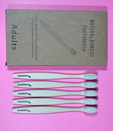 Miniatura 4 de GreenPro Cepillos de dientes de bambú biodegradables (paquete de 5), cerdas suaves, naturales, ecológicos y compostables. Sin BPA.