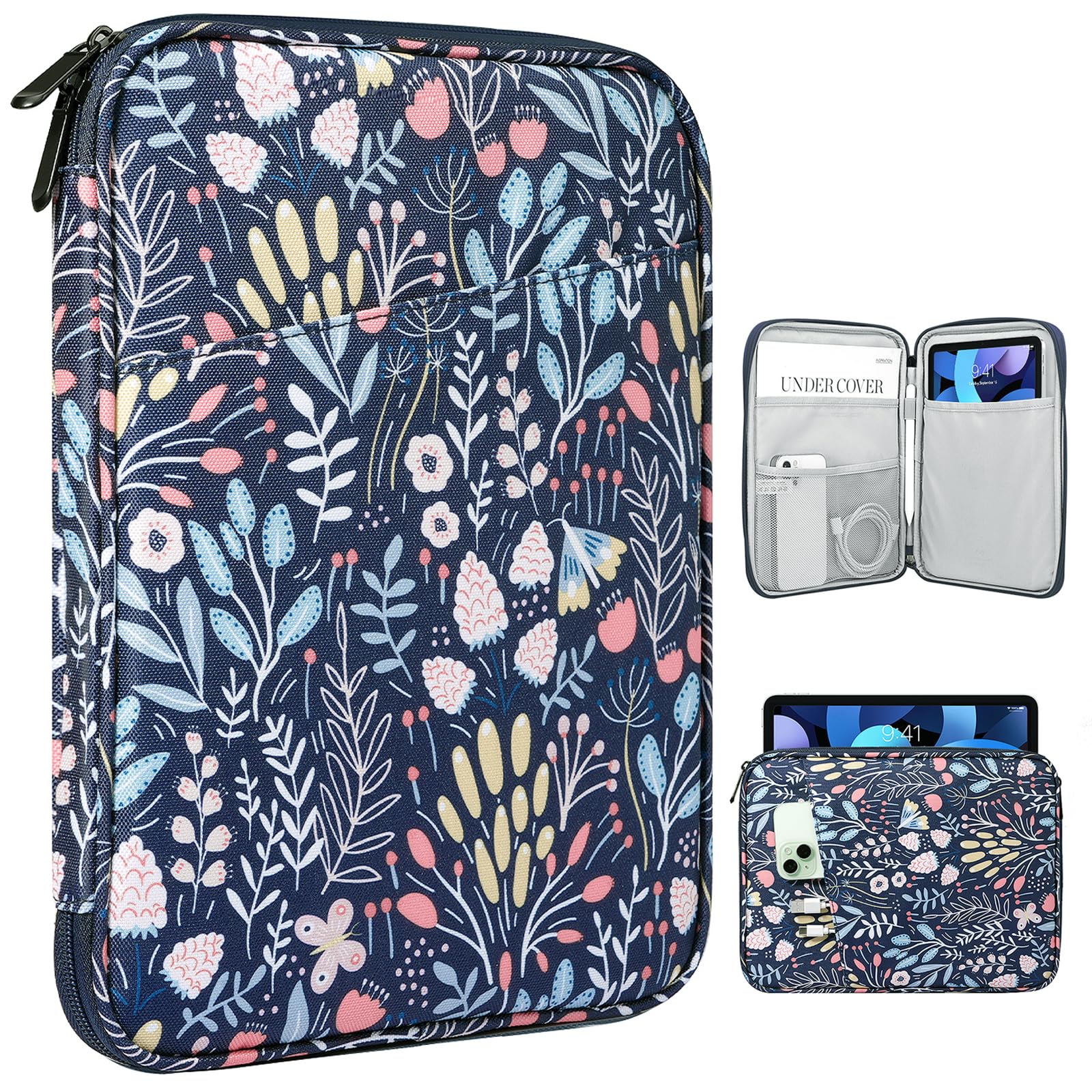 TiMOVO 9-11" Tablet Sleeve Bag with Pocket, Colorful Flower