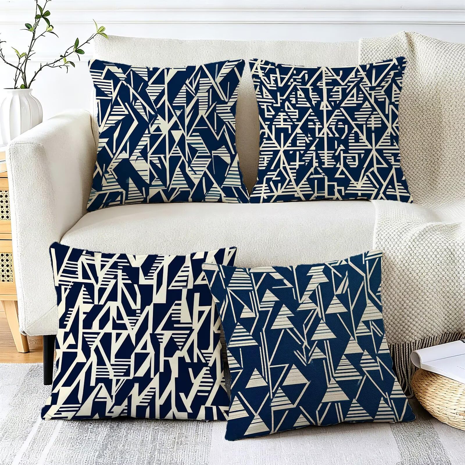 Blu Federe Cuscini Divano 80x80cm, Cuscini da Esterno Set de 4, Cod-408