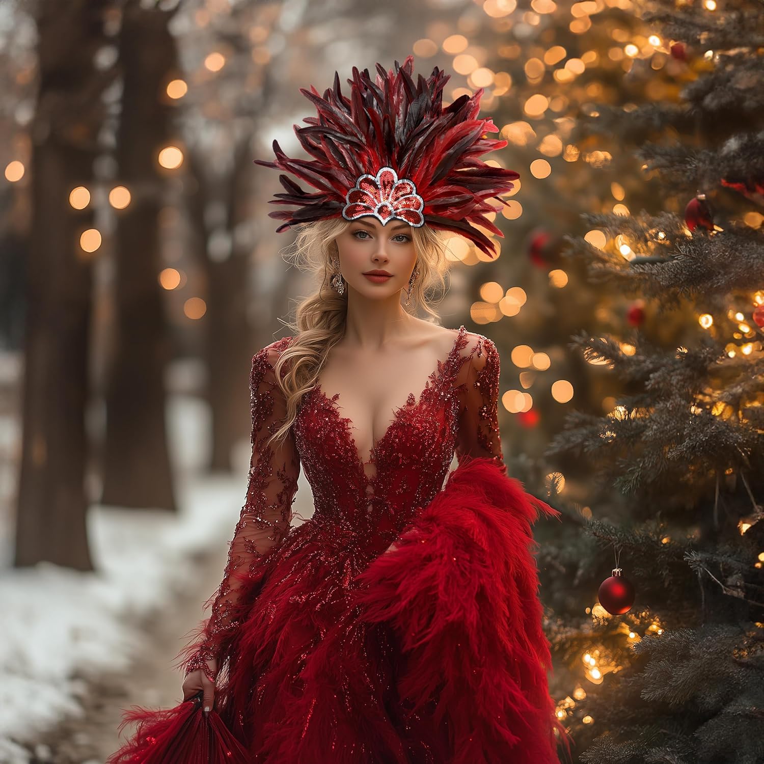 HOMELEX Women's Black Feather Headpiece Carnival Caribbean Headdress Showgirl Accessories - Image 3